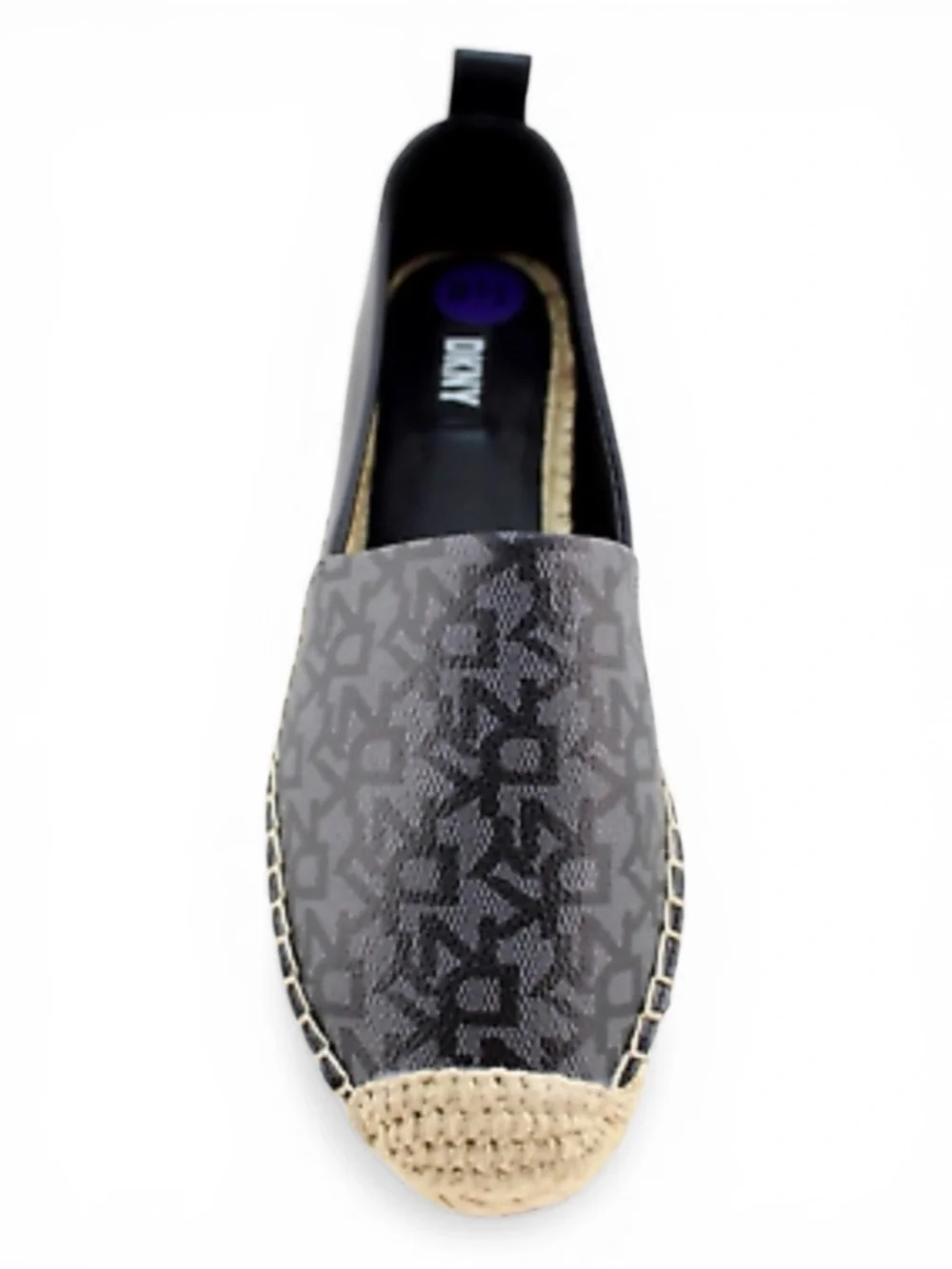 NEW DKNY Mali Repeat Logo Espadrille Loafer Flats Black Gray Women Size 7.5